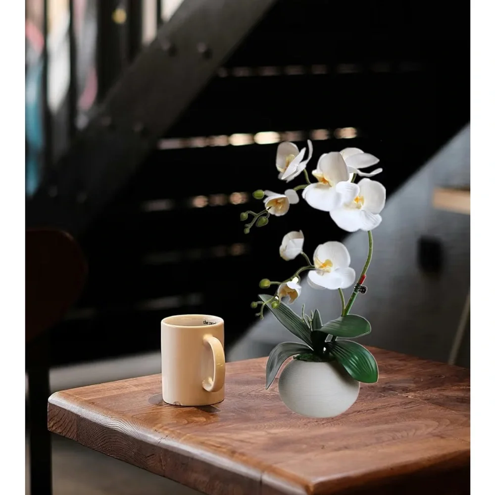 NIB White Faux Orchid In Vase 17